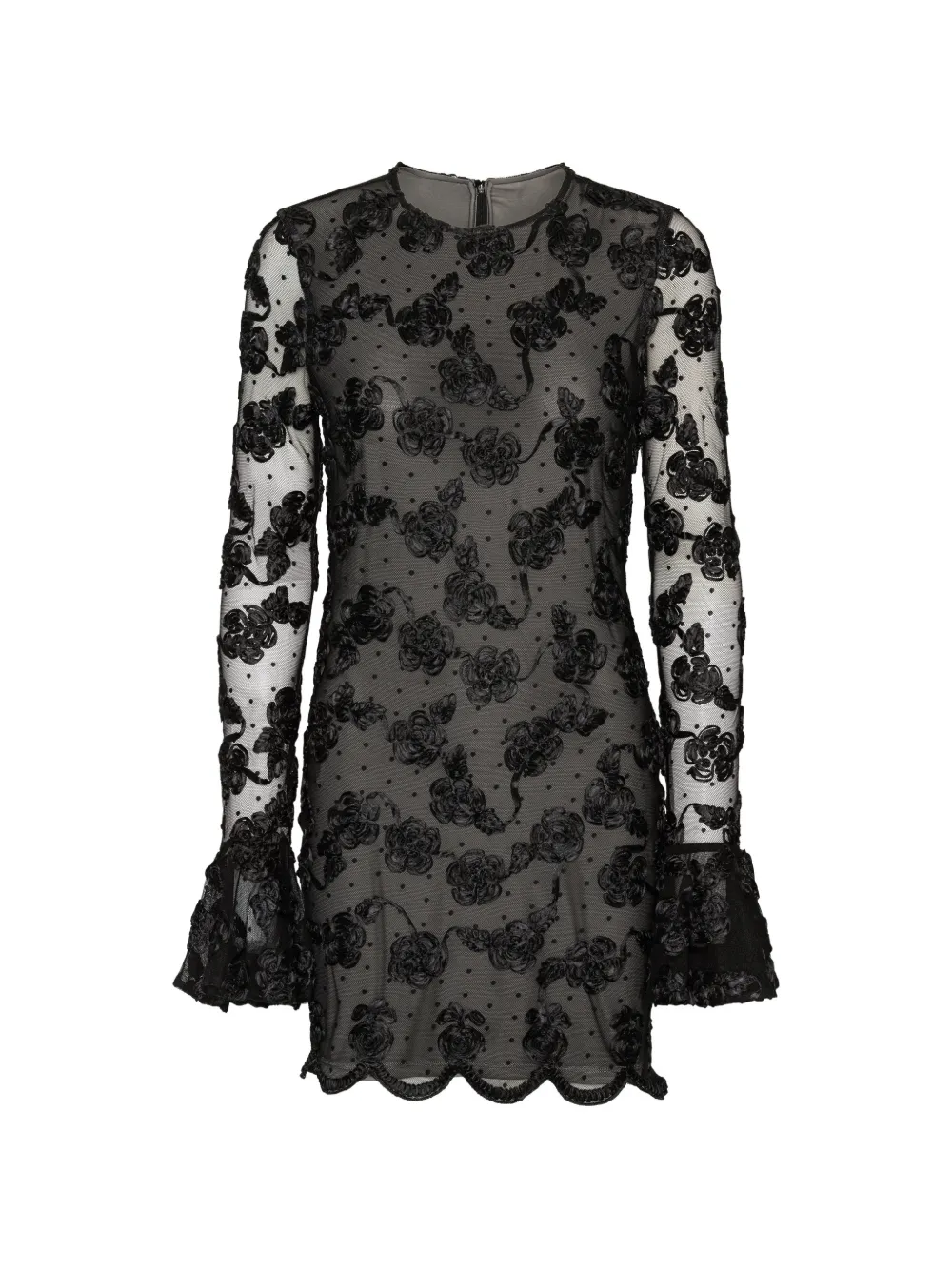 ROTATE BIRGER CHRISTENSEN flower mesh ls mini dress - Nero