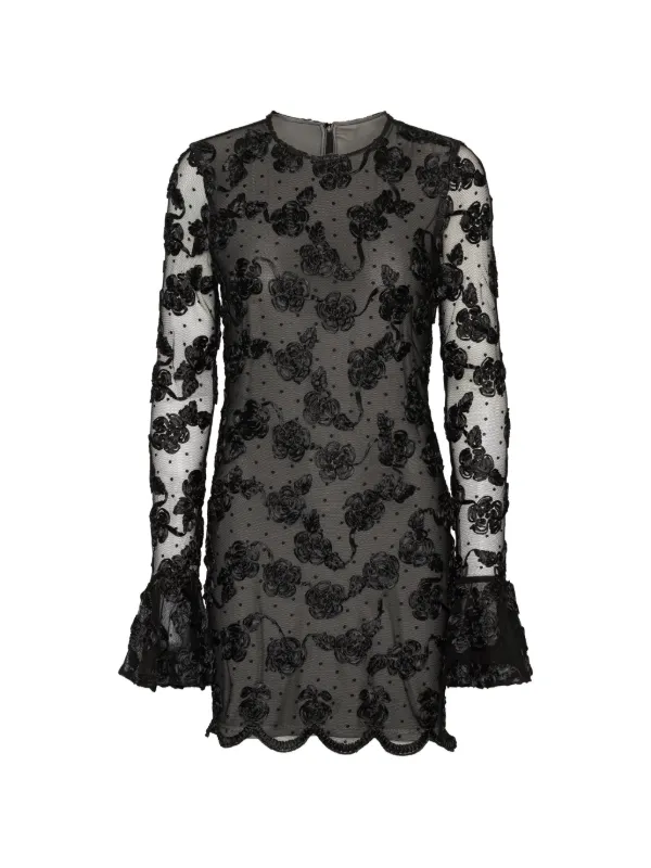 black rotate dress BIRGER CHRISTENSEN Flower Mesh Ls Mini | 5% Elastane semi-formal gown date nights are the Size:UK 8 / US 9 / EUR 42