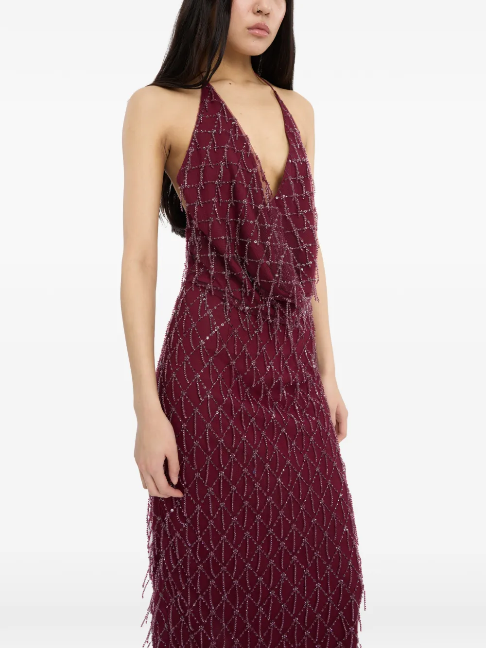 ROTATE BIRGER CHRISTENSEN Jurk met halternek en pailletten Rood