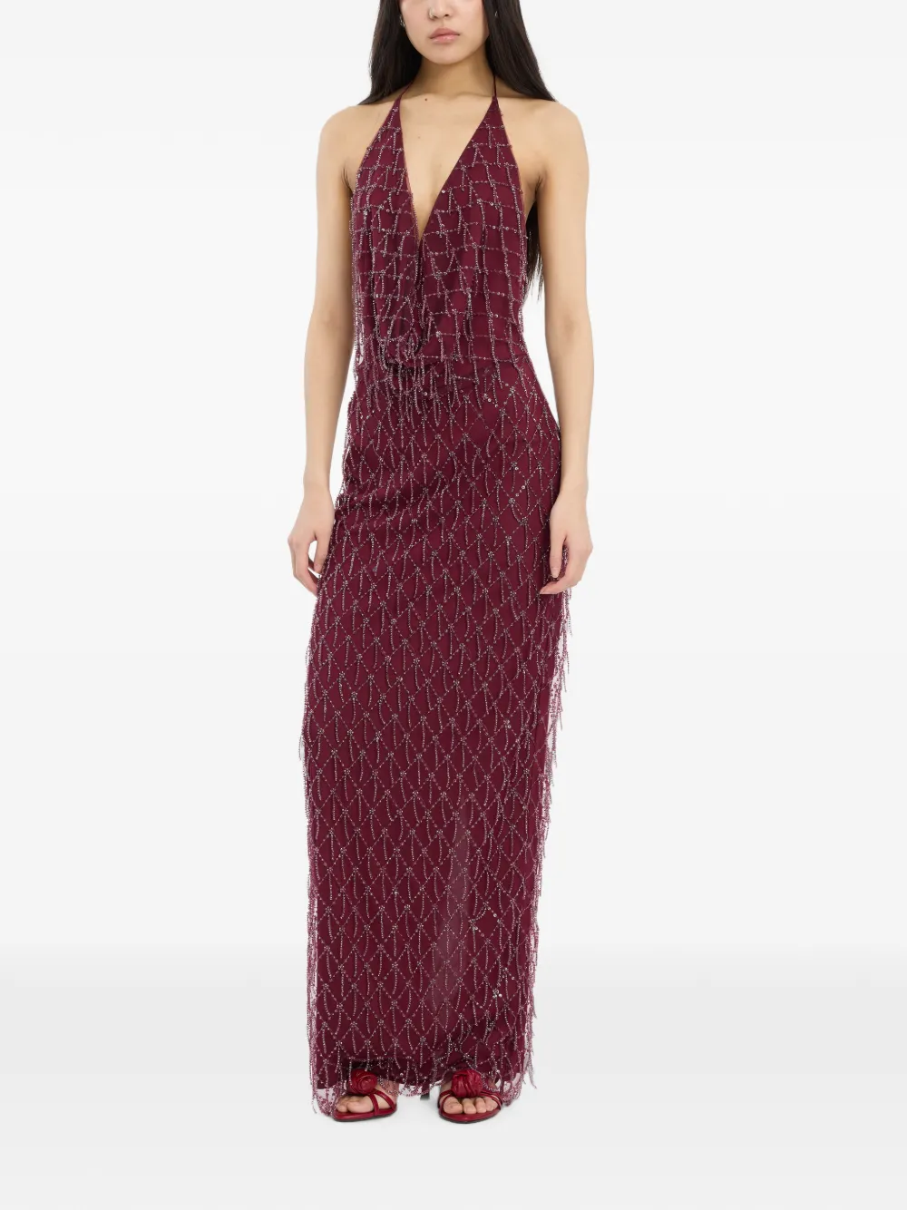 ROTATE BIRGER CHRISTENSEN Jurk met halternek en pailletten Rood
