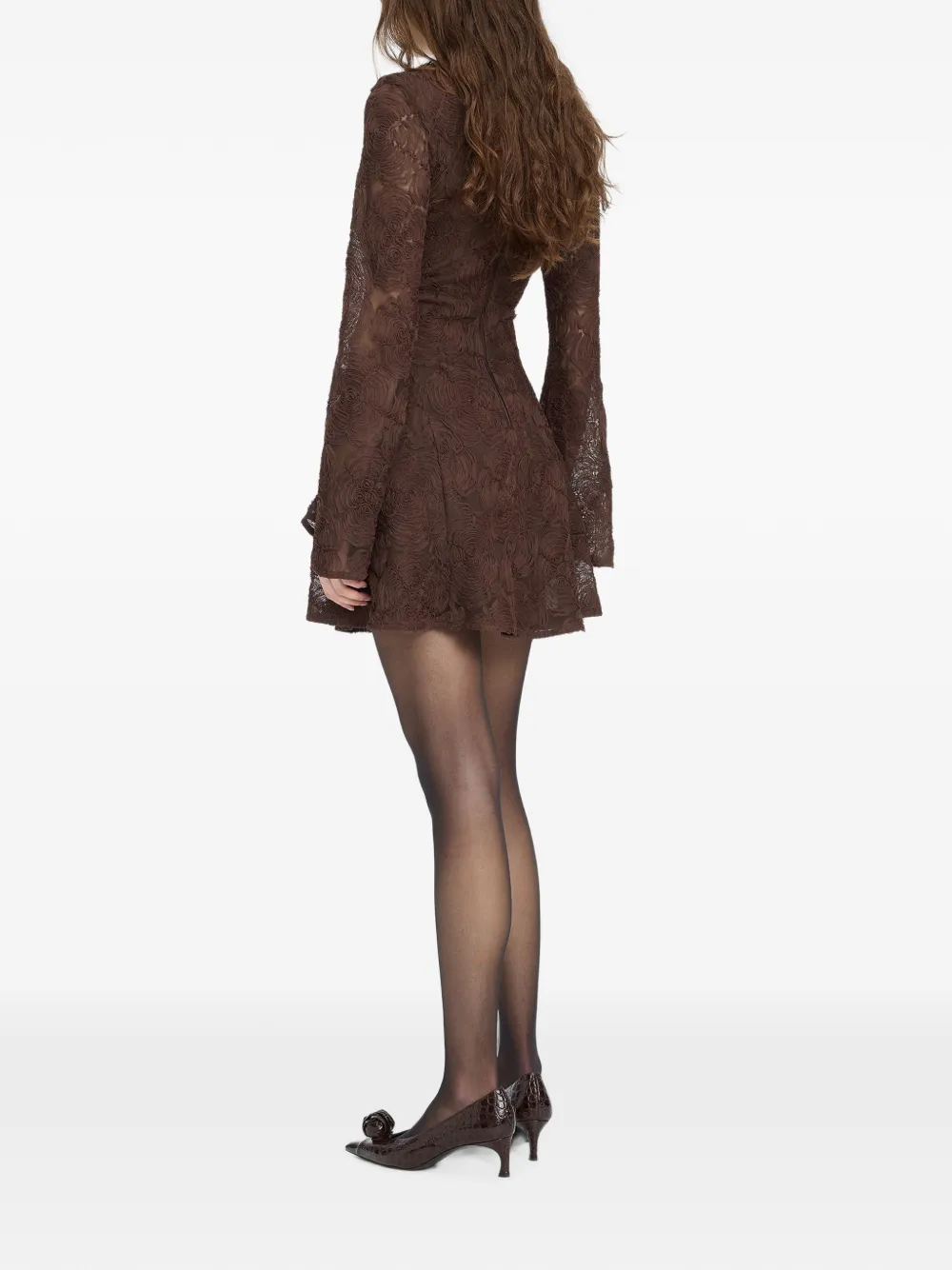 ROTATE BIRGER CHRISTENSEN Mesh LS mini-jurk met bloemen Bruin