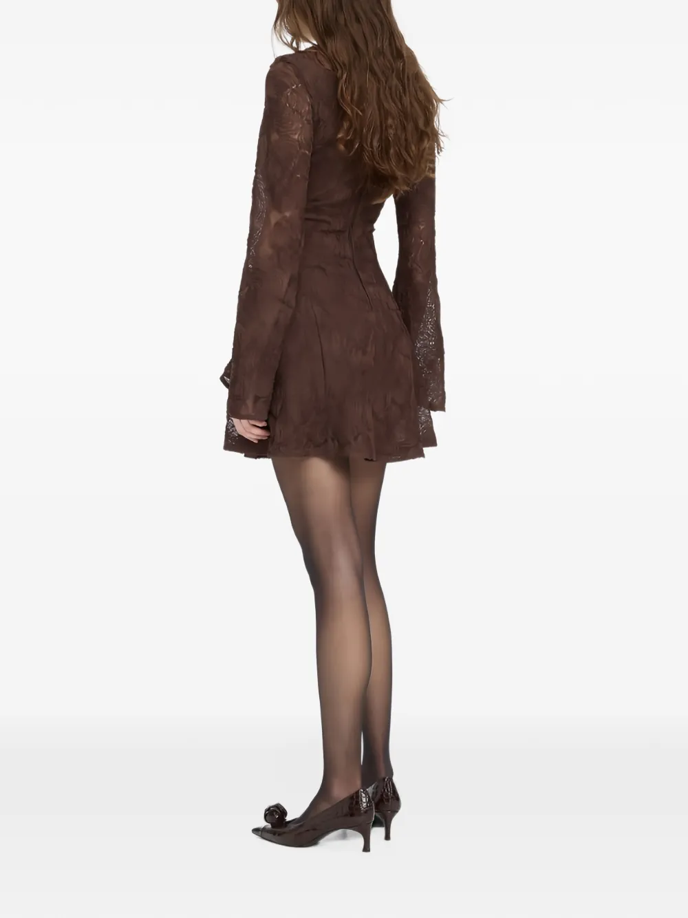ROTATE BIRGER CHRISTENSEN Mesh LS mini-jurk met bloemen Bruin
