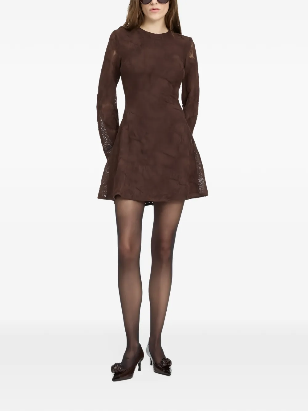 ROTATE BIRGER CHRISTENSEN Mesh LS mini-jurk met bloemen Bruin