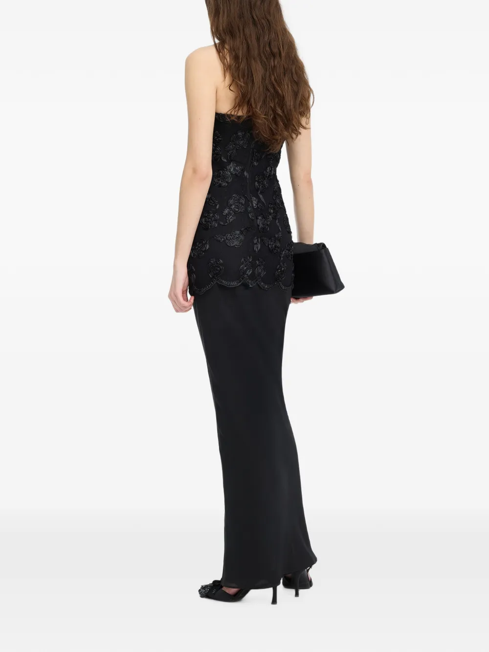 ROTATE BIRGER CHRISTENSEN Mouwloze maxi-jurk met mesh en bloem Zwart