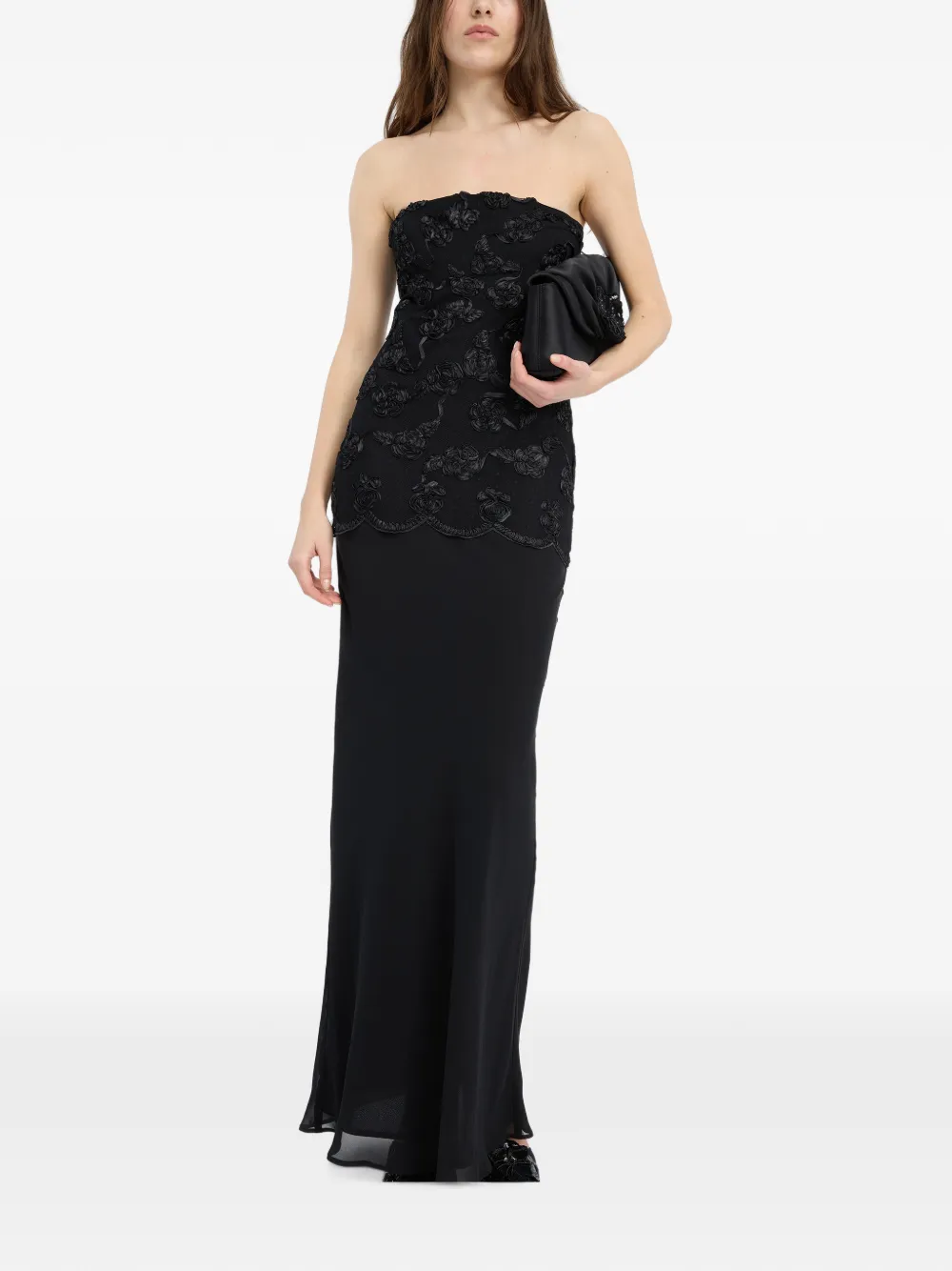 ROTATE BIRGER CHRISTENSEN Mouwloze maxi-jurk met mesh en bloem Zwart