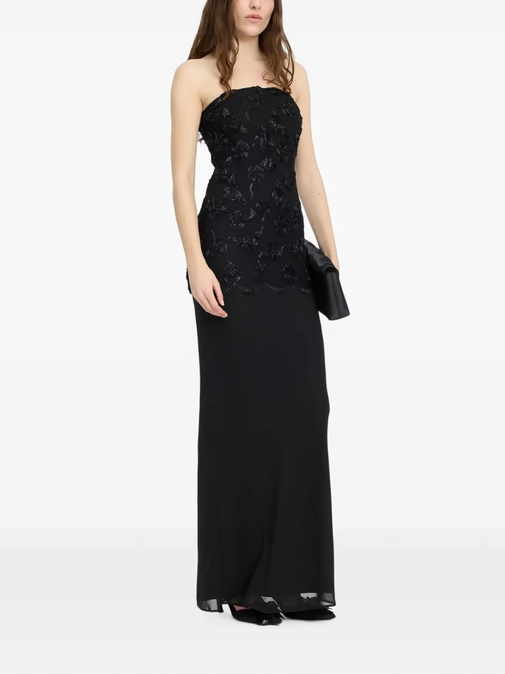 ROTATE BIRGER CHRISTENSEN flower mesh sleeveless maxi dress in black