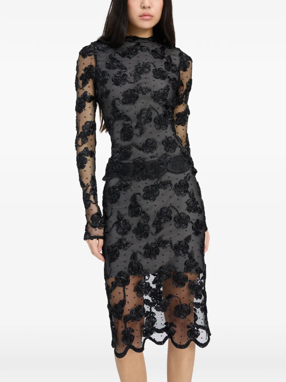 ROTATE BIRGER CHRISTENSEN Mesh midi-rok met bloem Zwart