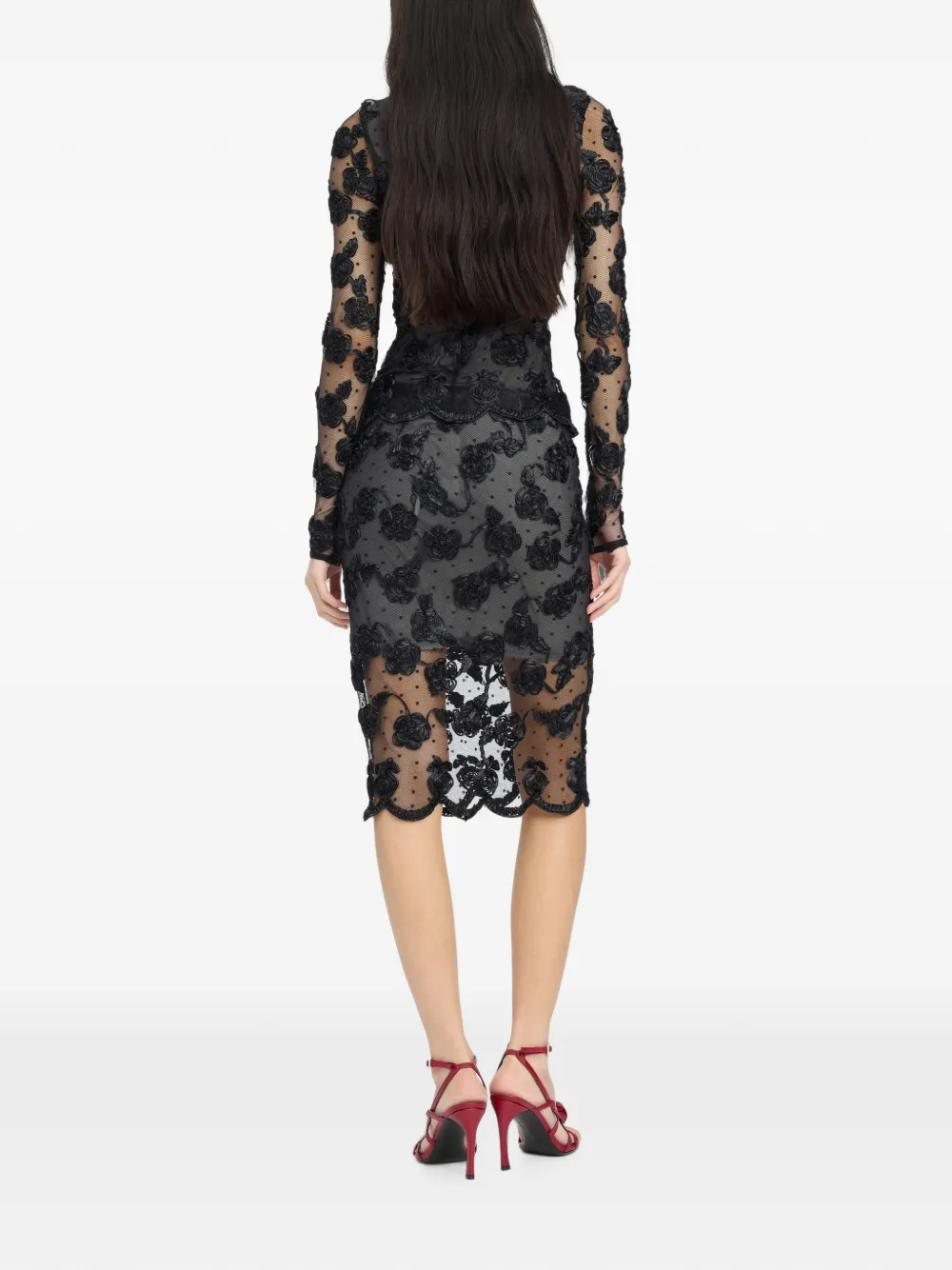 ROTATE BIRGER CHRISTENSEN Mesh midi-rok met bloem Zwart