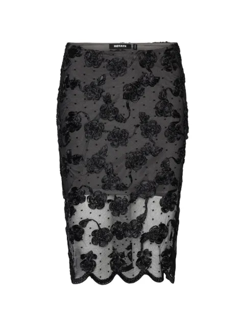 ROTATE BIRGER CHRISTENSEN flower mesh midi skirt black