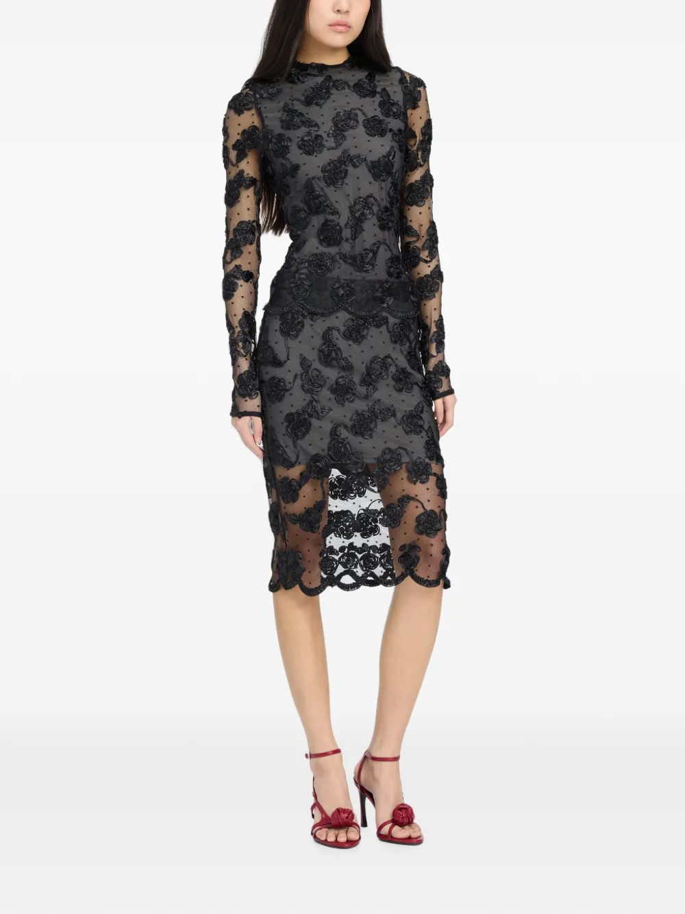 ROTATE BIRGER CHRISTENSEN Mesh midi-rok met bloem Zwart
