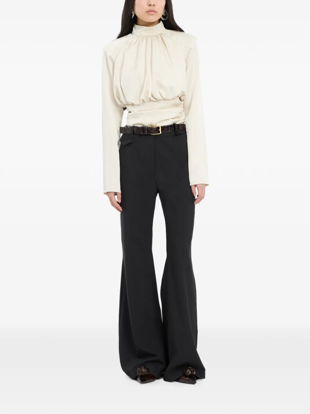 ROTATE BIRGER CHRISTENSEN Top met ruches en lange mouwen Beige