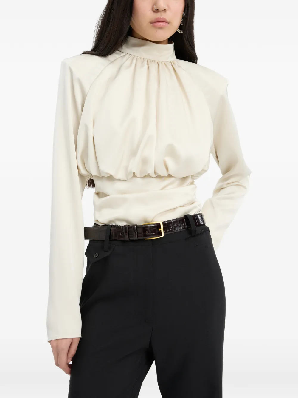 ROTATE BIRGER CHRISTENSEN Top met ruches en lange mouwen Beige