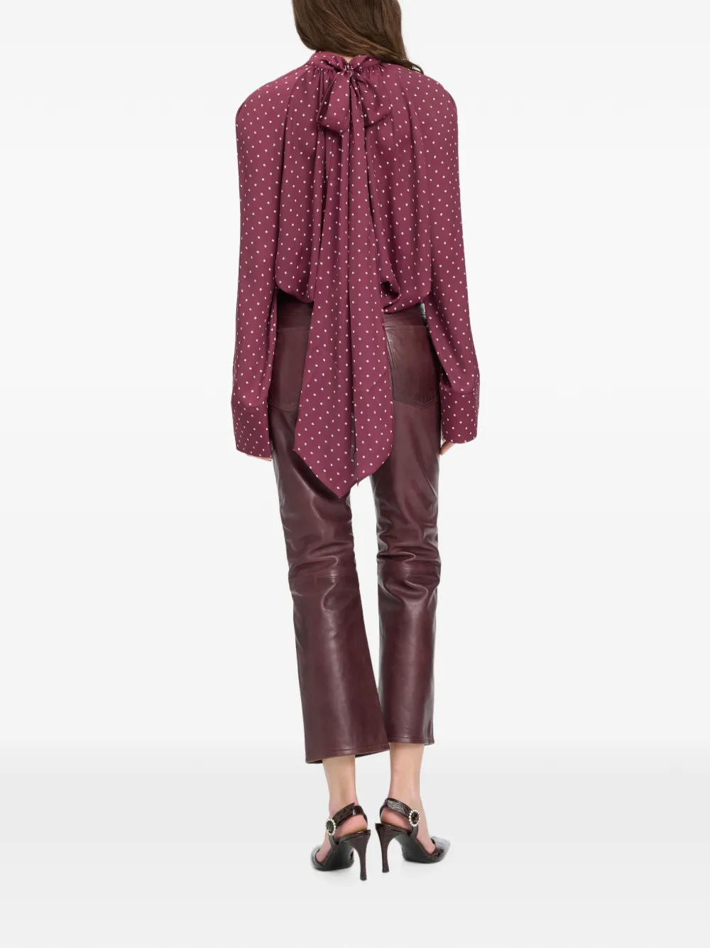 ROTATE BIRGER CHRISTENSEN Satijnen blouse met strik en stippen Rood