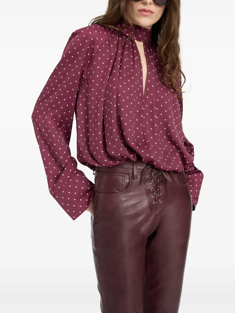 ROTATE BIRGER CHRISTENSEN Satijnen blouse met strik en stippen Rood