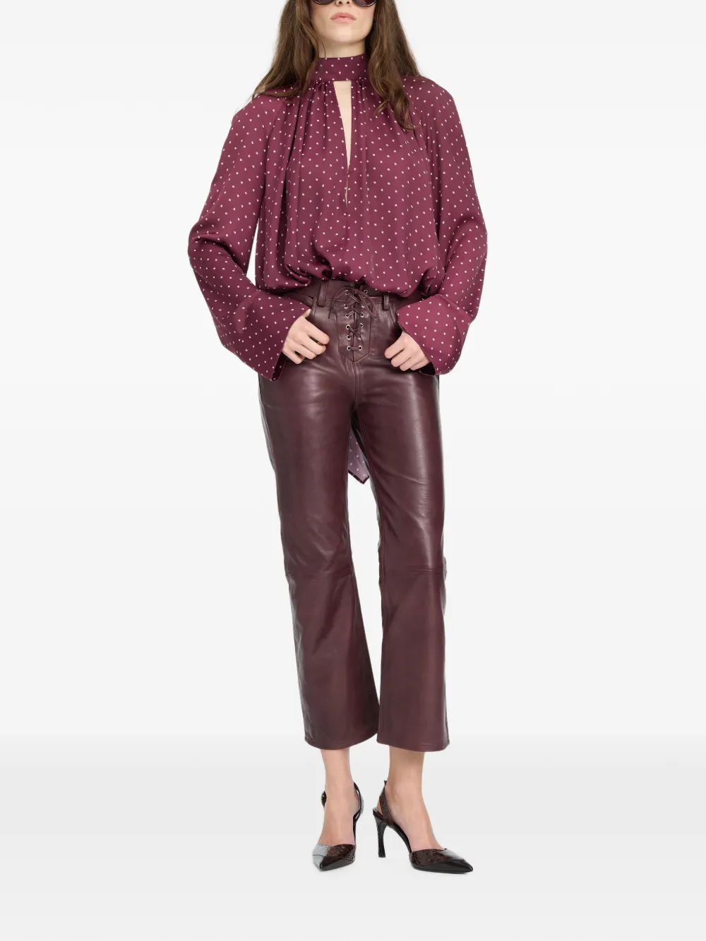 ROTATE BIRGER CHRISTENSEN Satijnen blouse met strik en stippen Rood