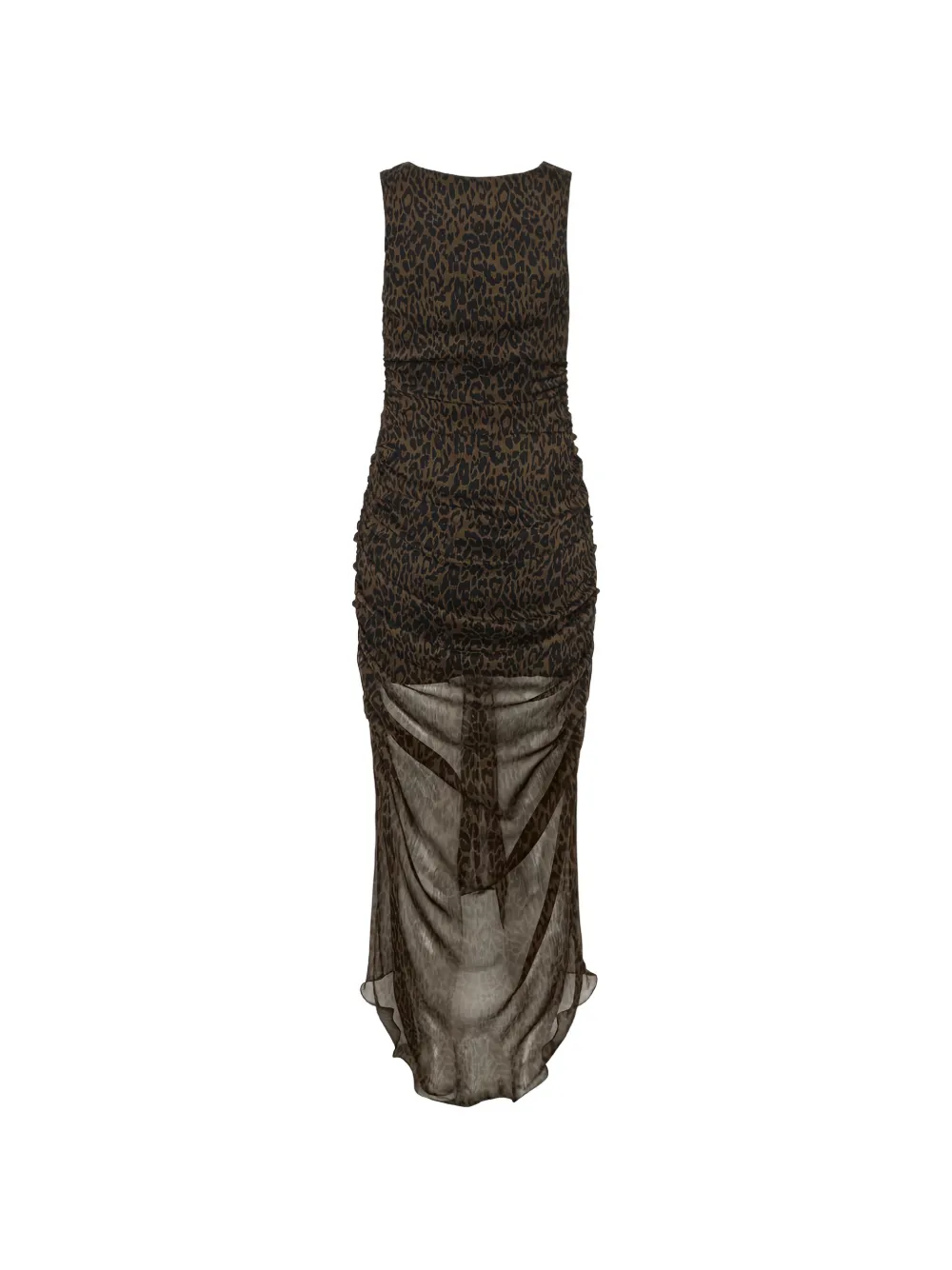ROTATE BIRGER CHRISTENSEN Midi-jurk met ruches en luipaard-print Bruin