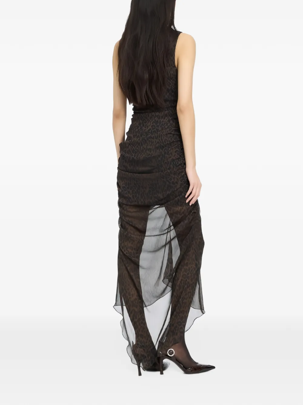 ROTATE BIRGER CHRISTENSEN Midi-jurk met ruches en luipaard-print Bruin