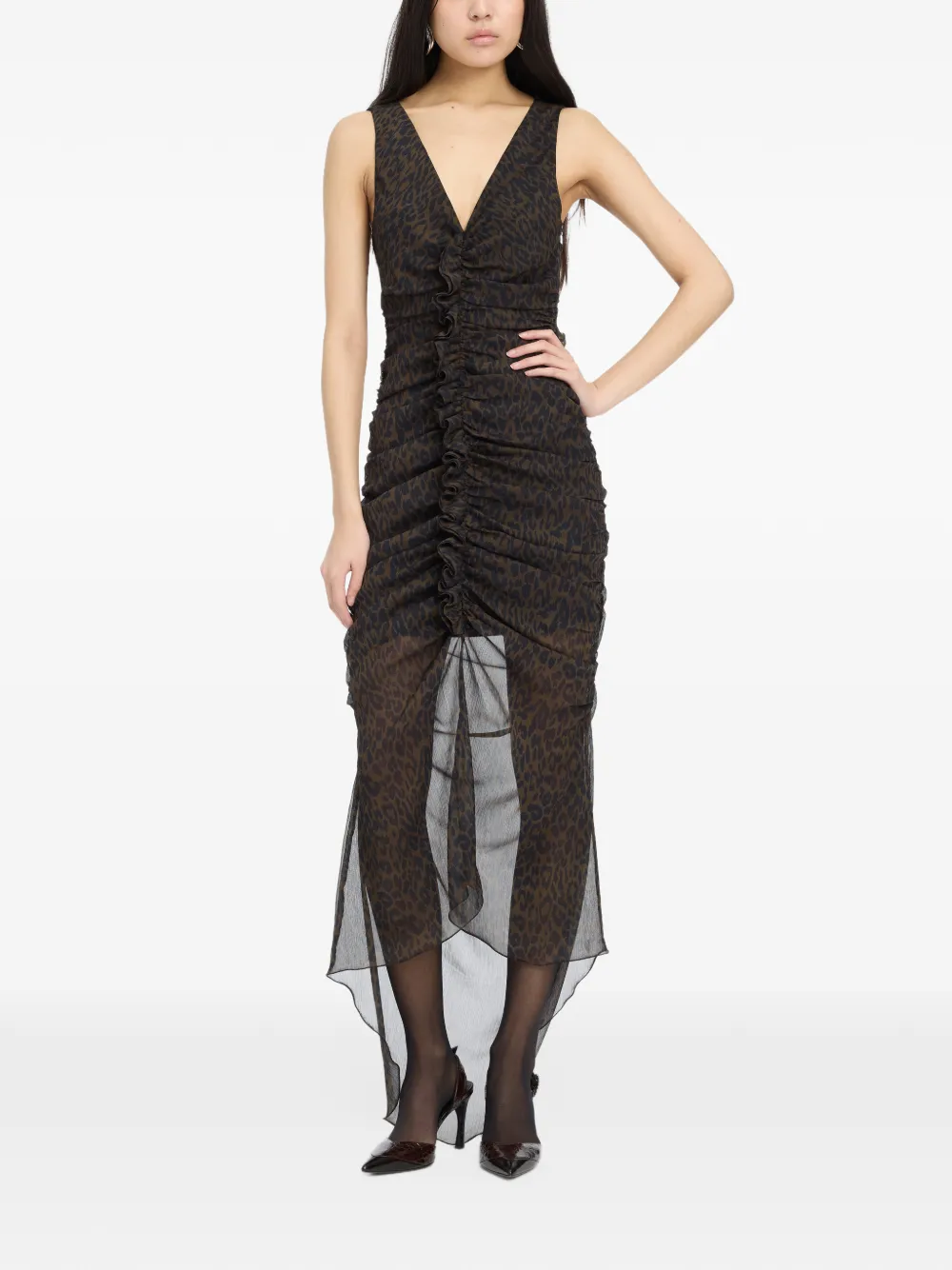 ROTATE BIRGER CHRISTENSEN Abito midi con ruches - Marrone