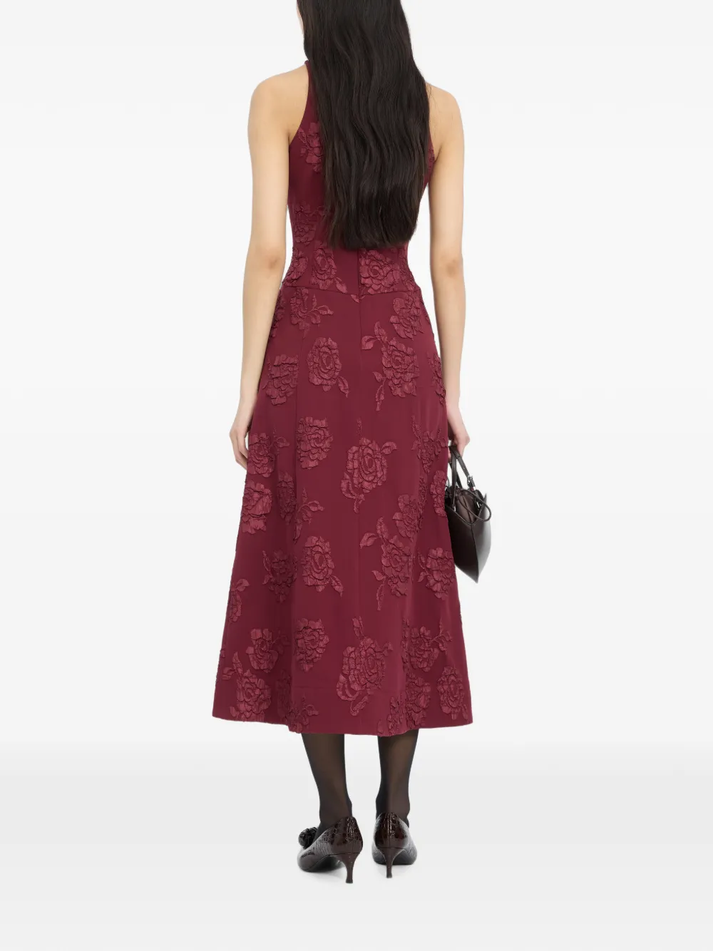 ROTATE BIRGER CHRISTENSEN Flared jurk met jacquard Rood