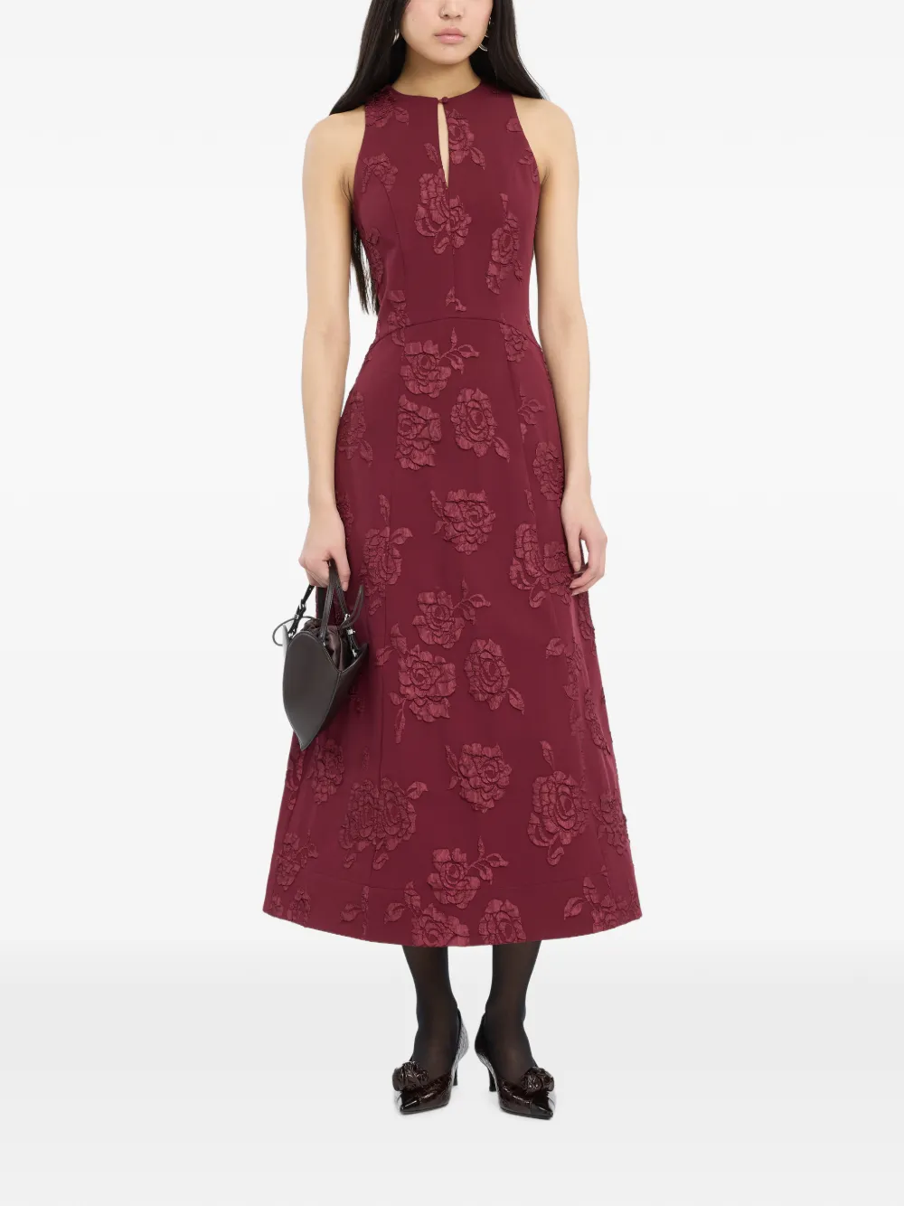 ROTATE BIRGER CHRISTENSEN Flared jurk met jacquard Rood