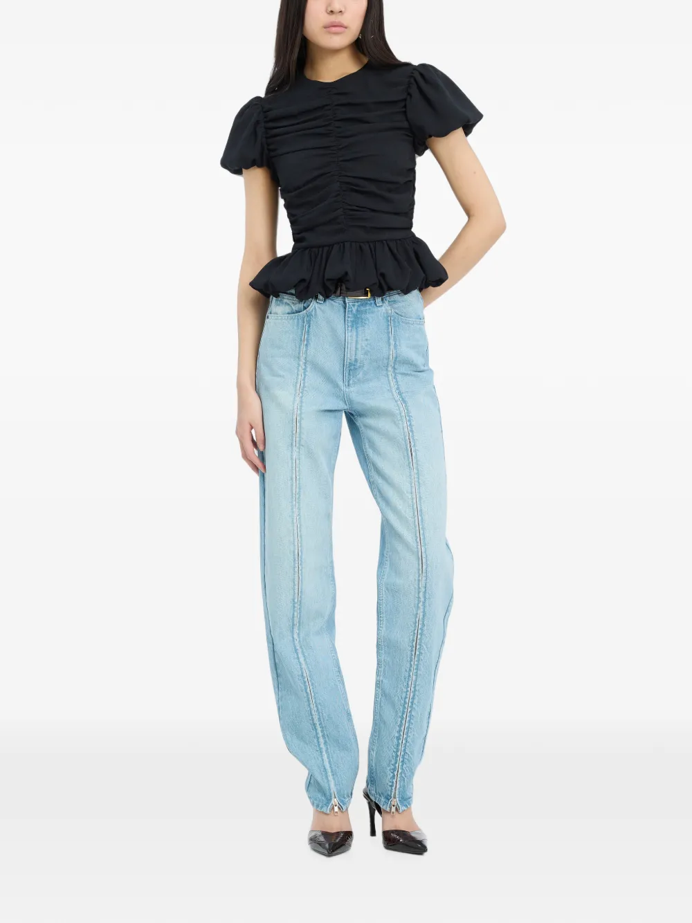 ROTATE BIRGER CHRISTENSEN Top met pofmouwen en ruches Zwart