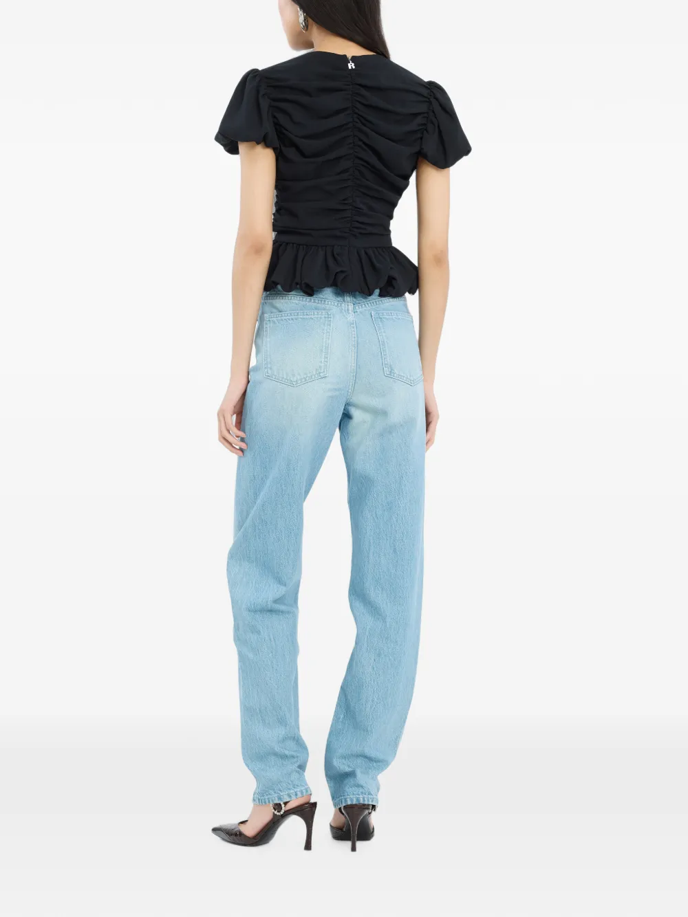ROTATE BIRGER CHRISTENSEN Top met pofmouwen en ruches Zwart