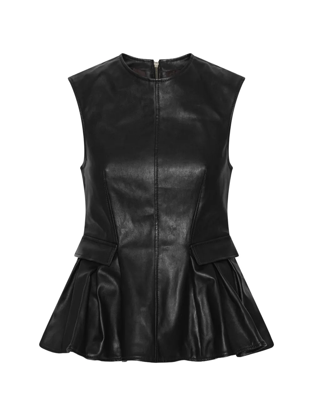 Rotate Birger Christensen Peplum Leather Top Black