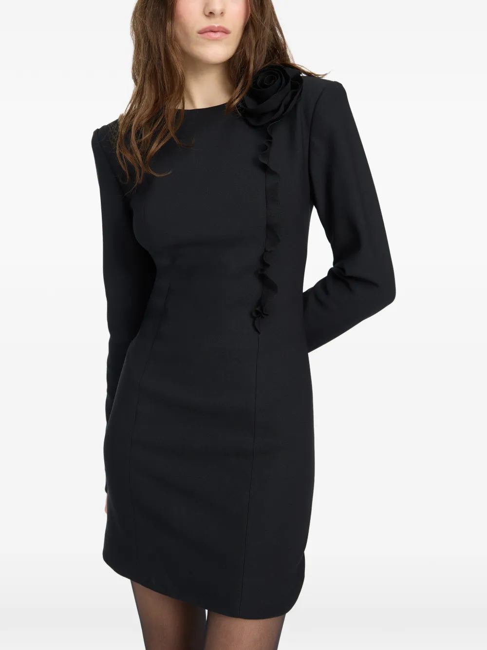 ROTATE BIRGER CHRISTENSEN Crêpe mini-jurk met lange mouwen en bloemen Zwart