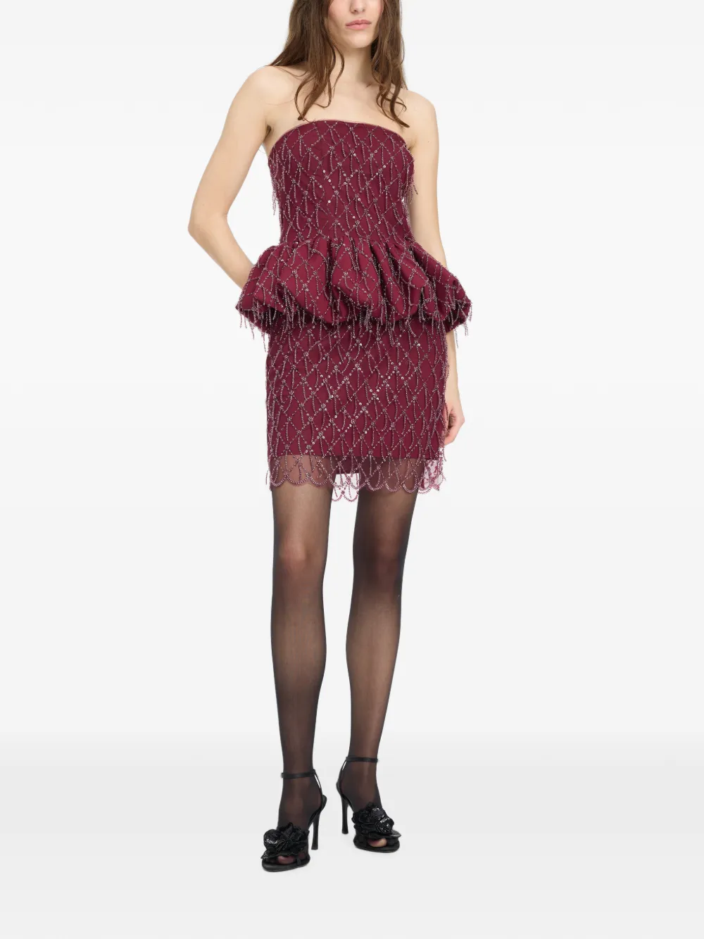 ROTATE BIRGER CHRISTENSEN Peplum top verfraaid met kralen Rood