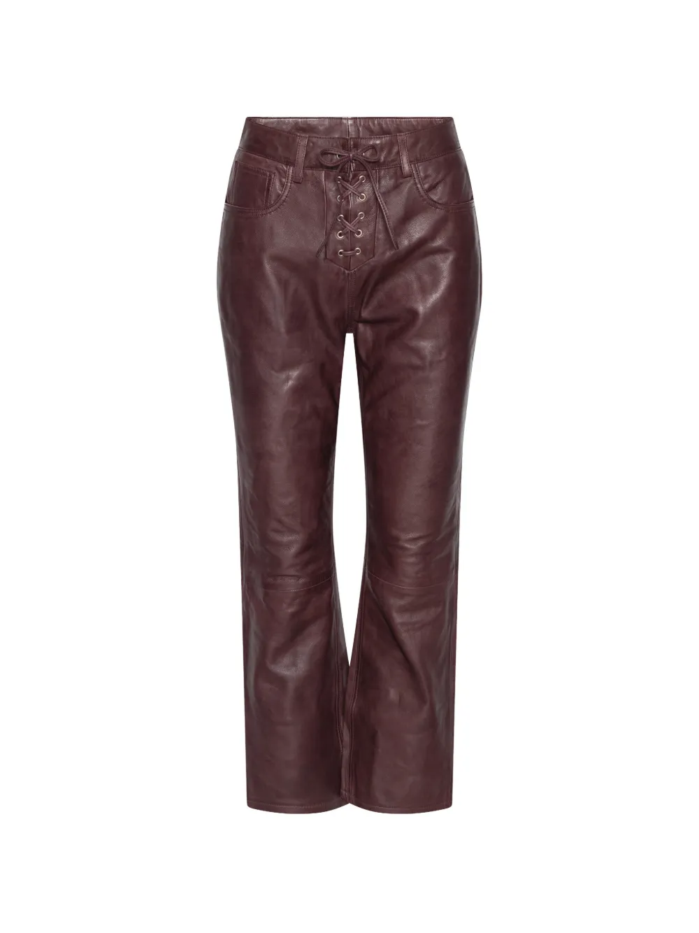 Rotate Birger Christensen Flared Leather Capri Pants Mahogany In Red