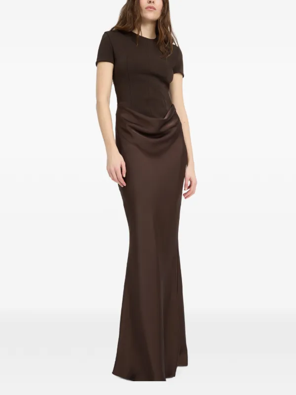 zara short stretch knit dress ROTATE BIRGER CHRISTENSEN Draped satin-finish Maxi | Brown Zara black dress