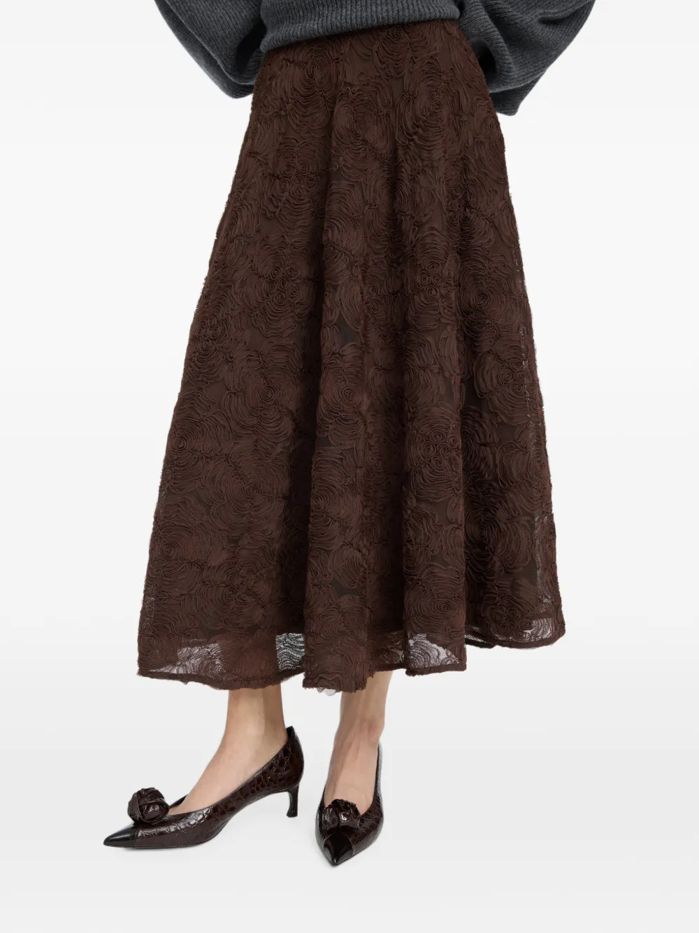 ROTATE BIRGER CHRISTENSEN floral-mesh Sun skirt - Marrone