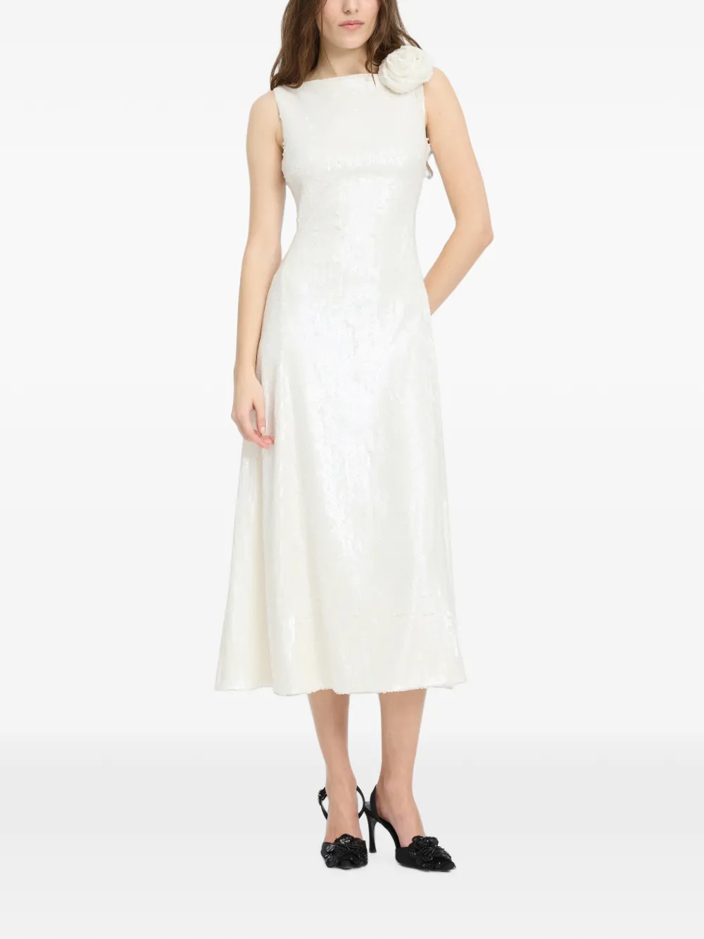 ROTATE BIRGER CHRISTENSEN Flared midi-jurk met pailletten Wit