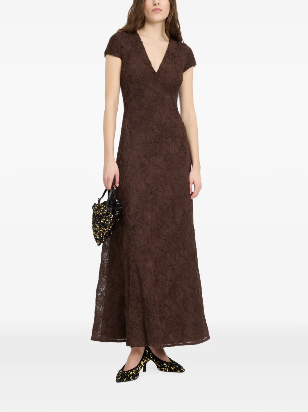 ROTATE BIRGER CHRISTENSEN Mouwloze maxi-jurk met mesh en bloemen Bruin
