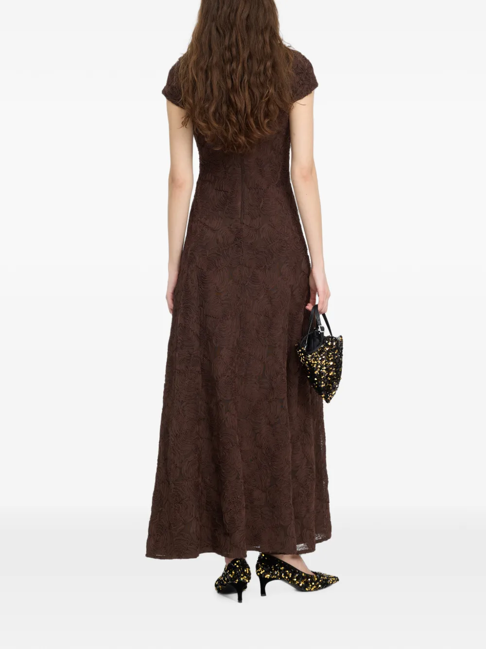 ROTATE BIRGER CHRISTENSEN Mouwloze maxi-jurk met mesh en bloemen Bruin