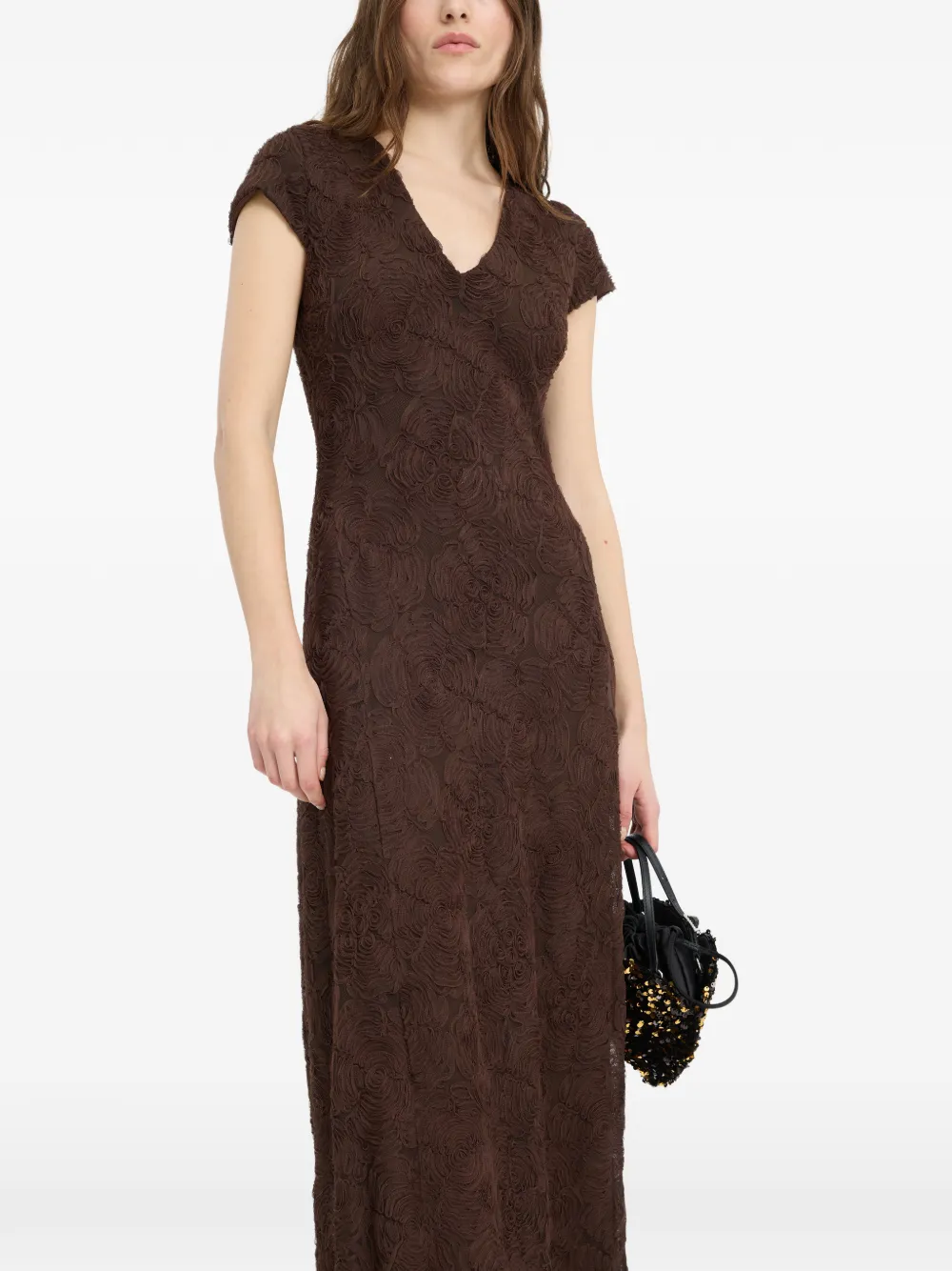ROTATE BIRGER CHRISTENSEN Mouwloze maxi-jurk met mesh en bloemen Bruin