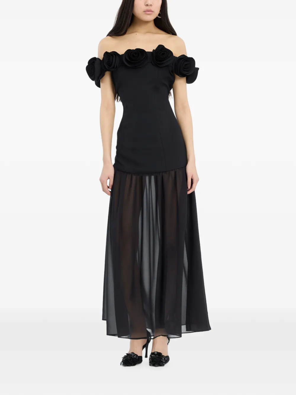 ROTATE BIRGER CHRISTENSEN Maxi-jurk met crêpe bloem Zwart