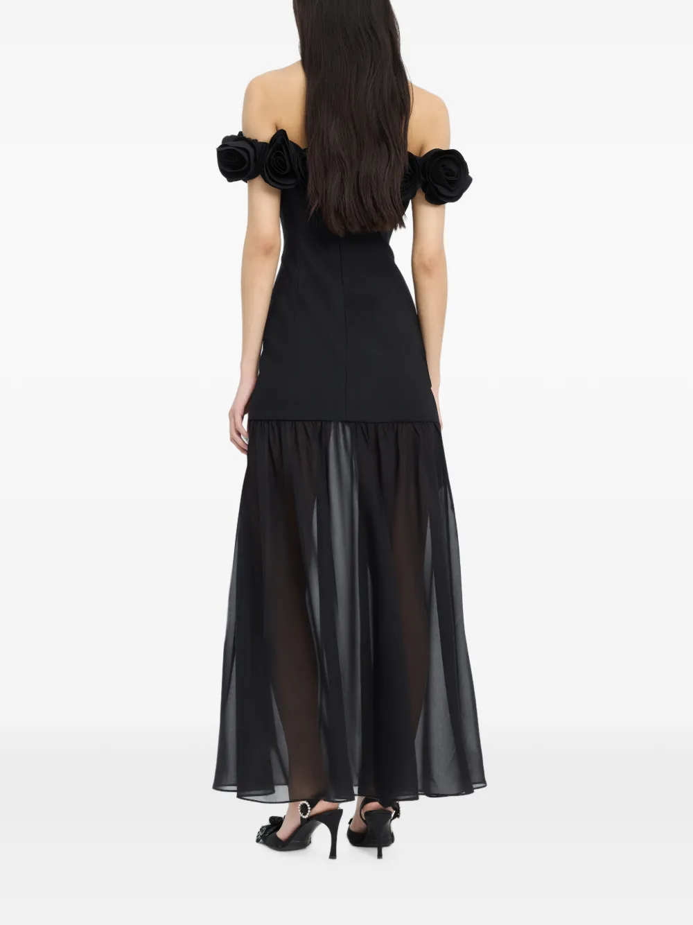 ROTATE BIRGER CHRISTENSEN Maxi-jurk met crêpe bloem Zwart