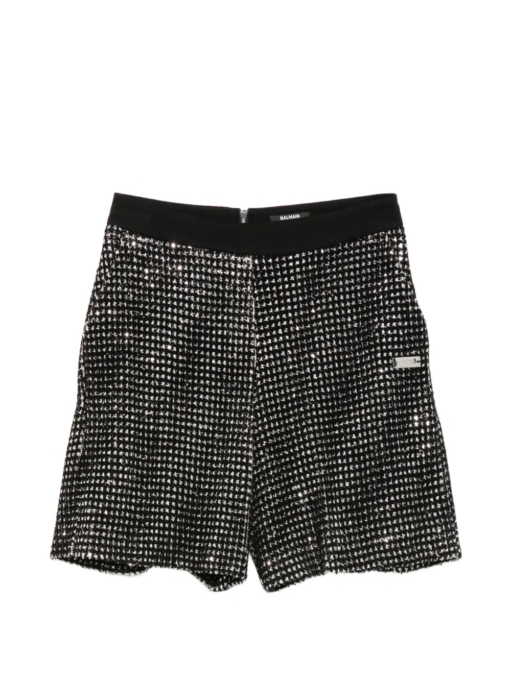 Balmain Kids sequin-embellished logo-plaque shorts - Nero