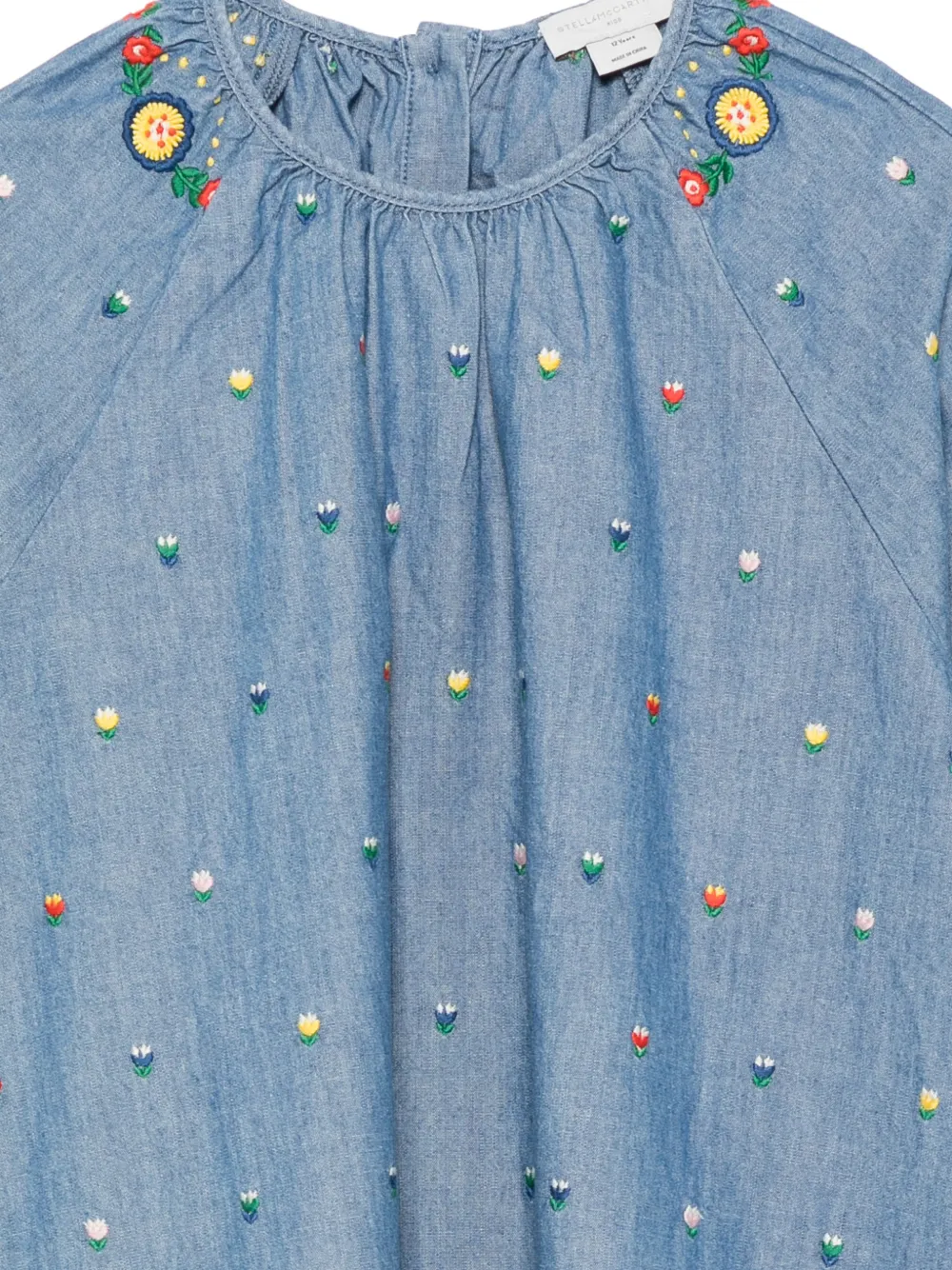 Stella McCartney Kids Spijkerjurk met geborduurde bloemen Blauw