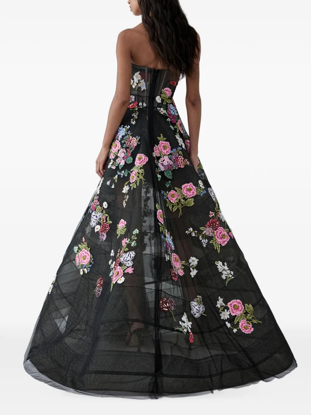 Carolina Herrera Maxi-jurk met geborduurde bloemen Zwart