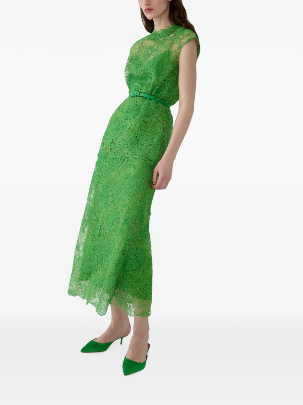 Carolina Herrera Midi-rok met kant Groen
