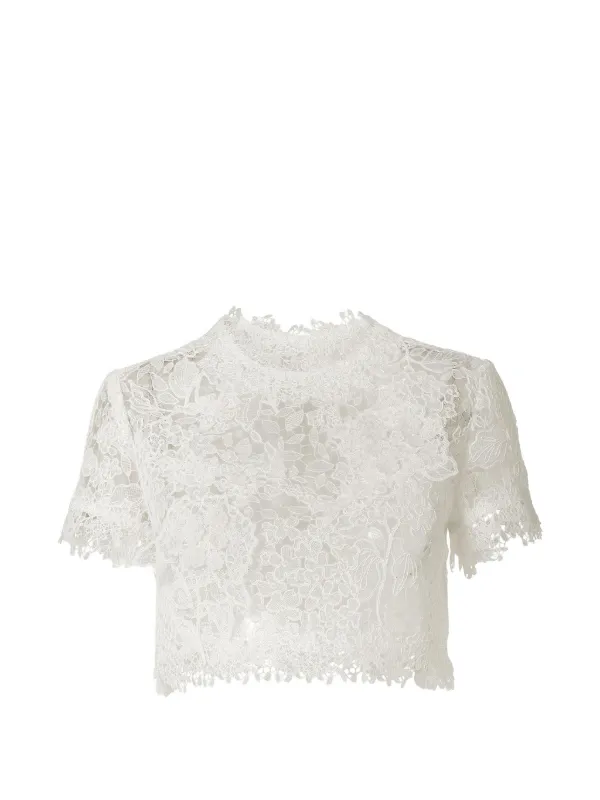 Carolina Herrera Hydrangea Lace Cropped Top in White
