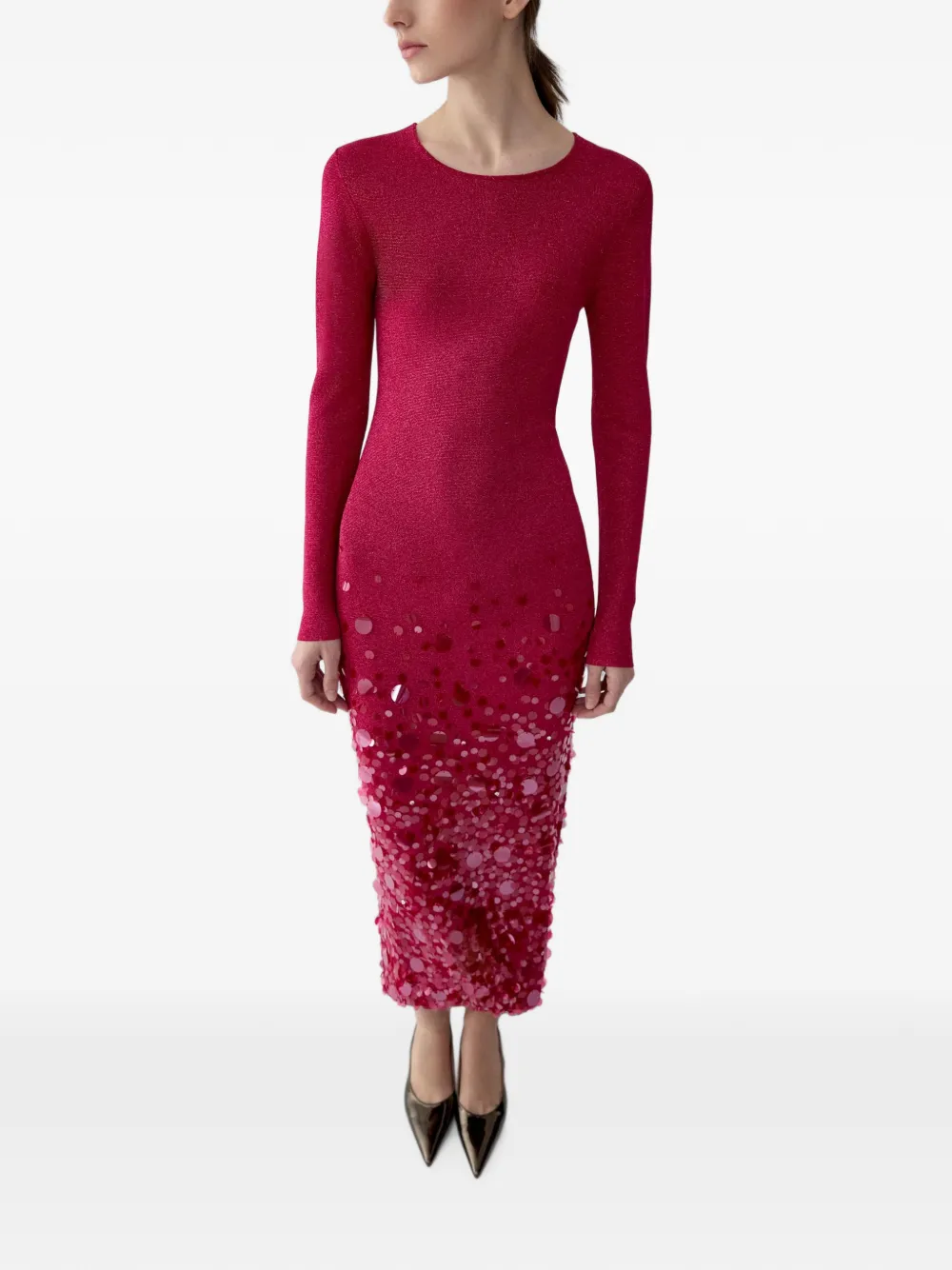Carolina Herrera Midi-jurk verfraaid met pailletten Rood
