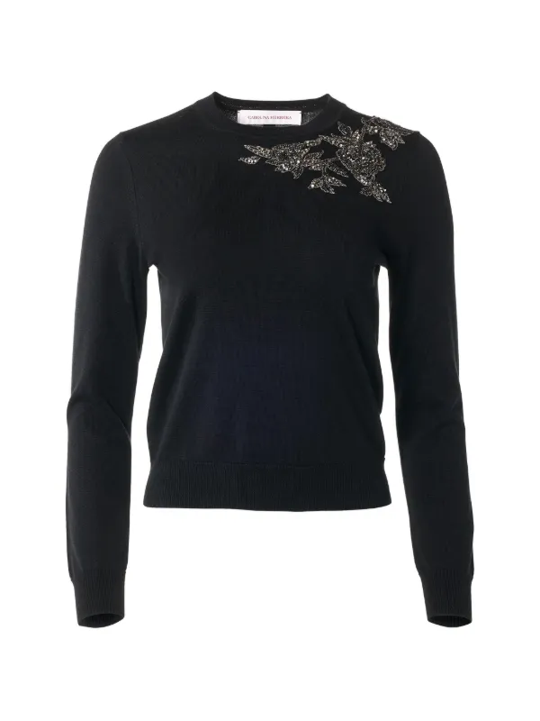 Carolina Herrera Floral-embroidered Sweater in Black