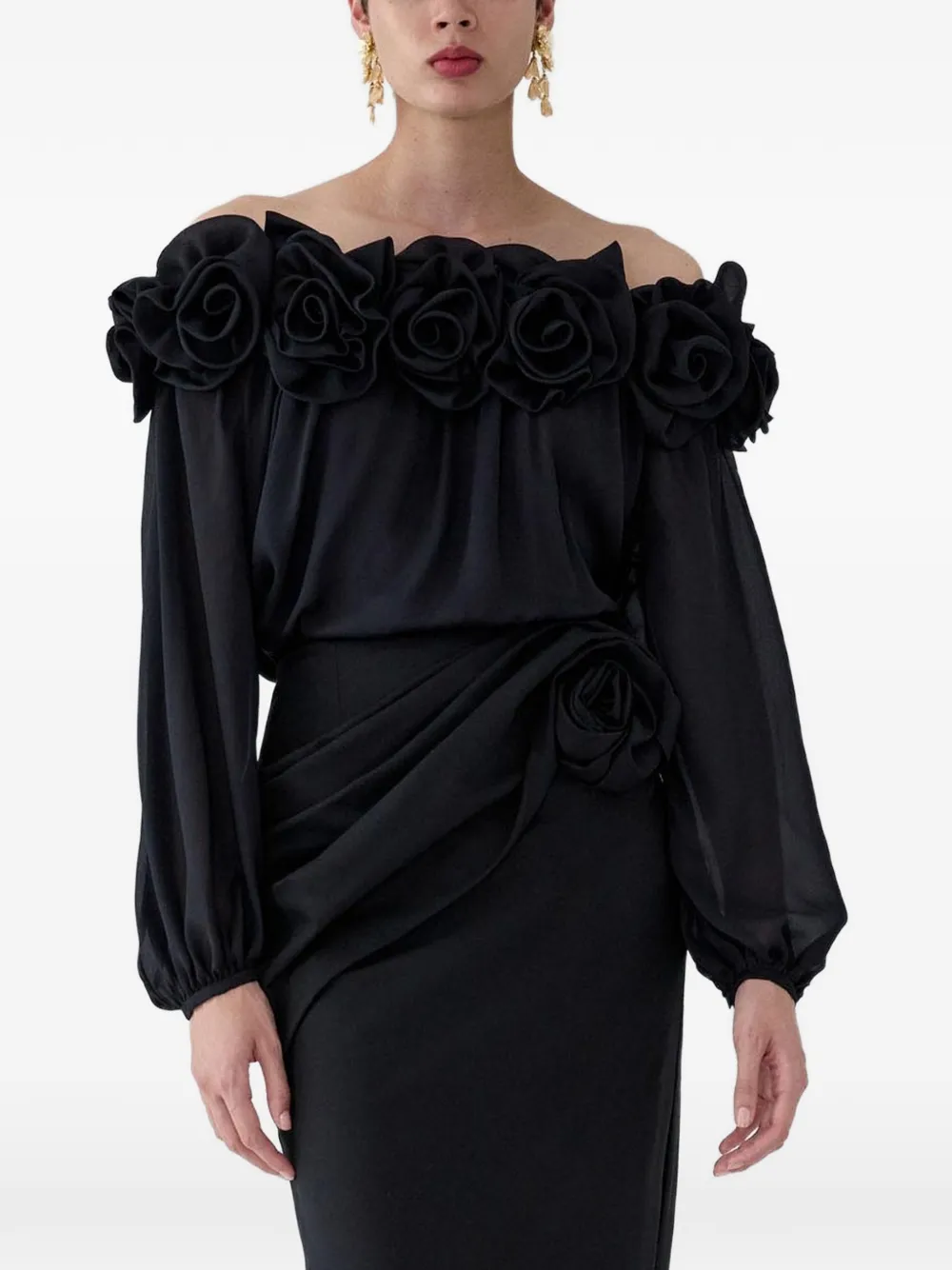 Carolina Herrera Off-shoulder top met rozet-detail Zwart