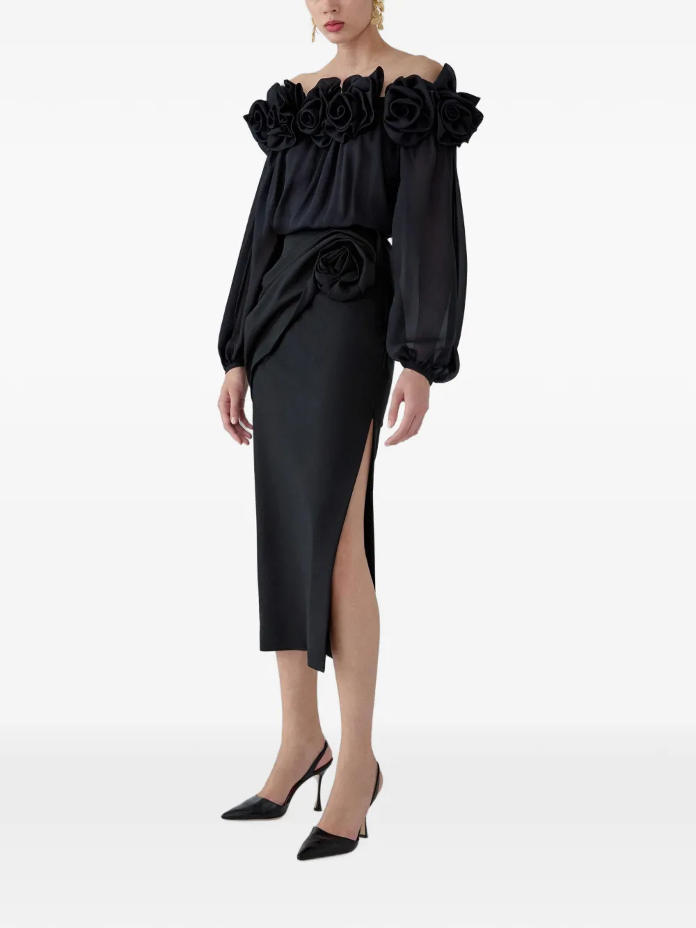 Carolina Herrera Off-shoulder top met rozet-detail Zwart