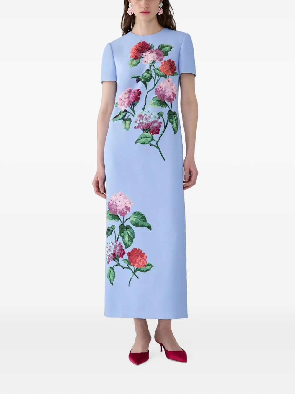 Carolina Herrera Shiftjurk met geborduurde hortensia Blauw
