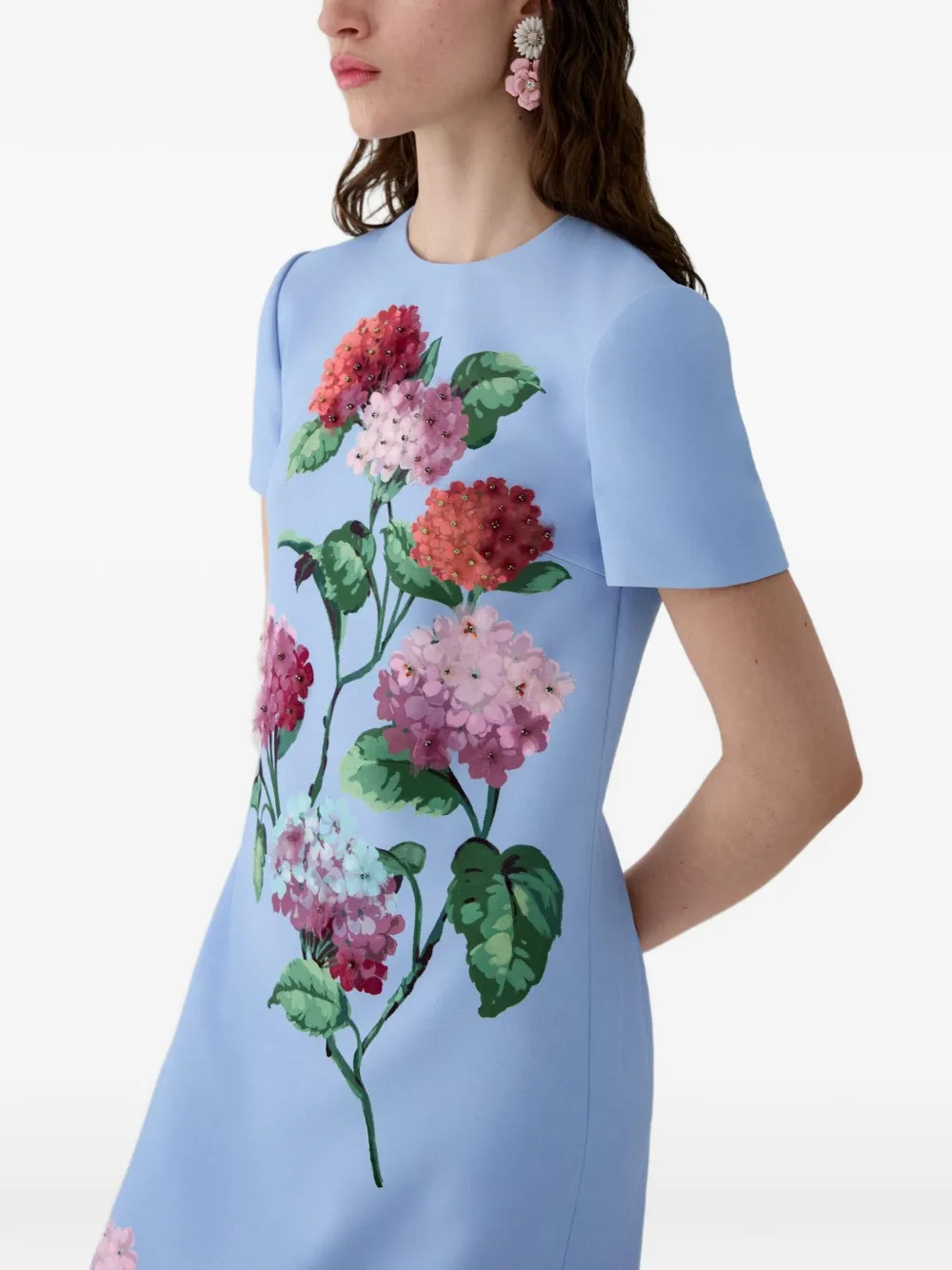 Carolina Herrera Shiftjurk met geborduurde hortensia Blauw