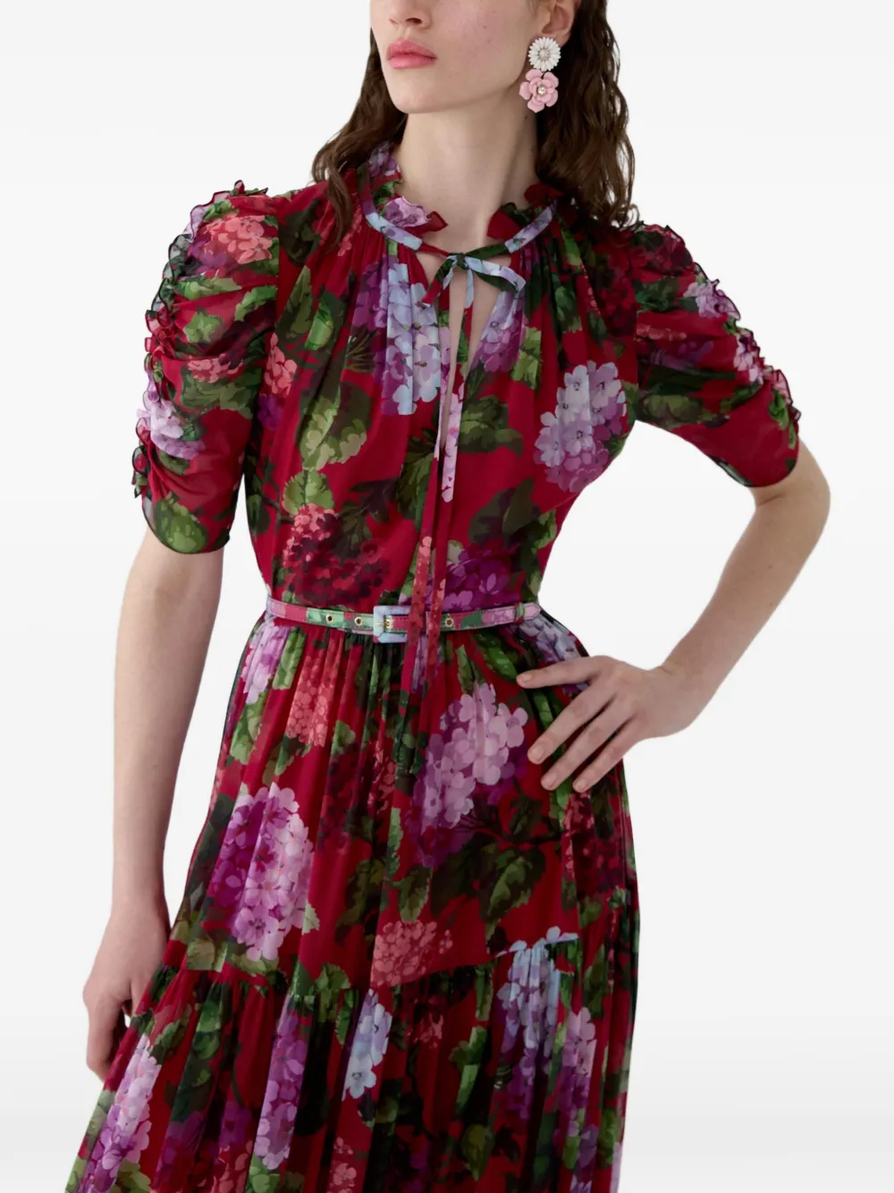 Carolina Herrera Gelaagde jurk met bloemenprint Rood